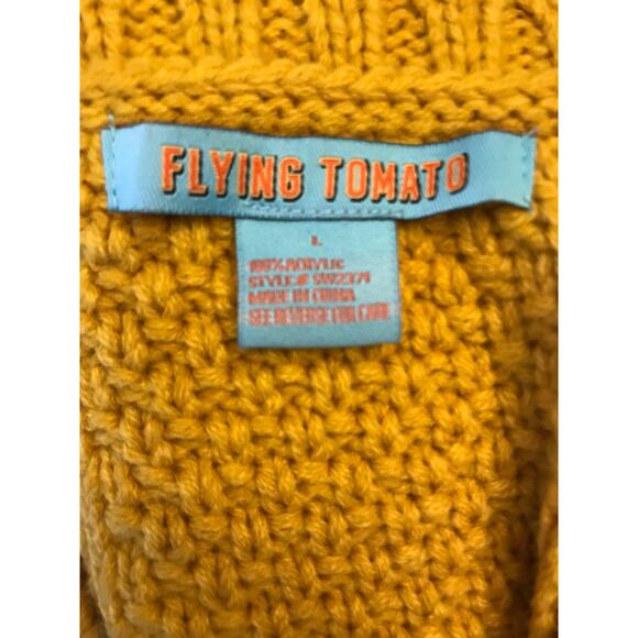Flying Tomato Mustard Yellow Cable Knit Short Sleeve Sweater L - Picture 6 of 7